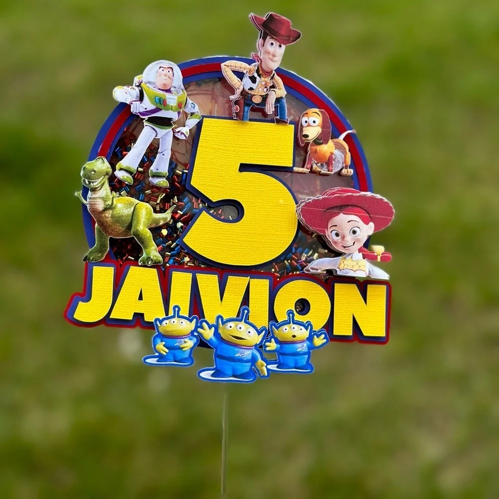 Handmade 3D Toy Story Cake Topper – Custom Name & Age –‎ Shaker + Light-Up